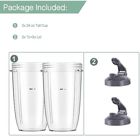 24oz Blender Cups with Flip-Top Lids Replacement