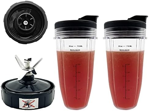 GENQORN 24 oz Blender Cups with Lids and Blades Replacement