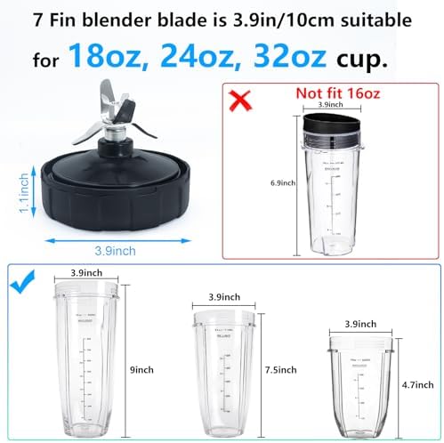 7 Fins Blender Blade Replacement for Ninja Auto iQ 1