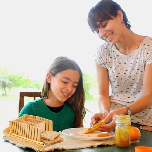 MOSOMBOO Bamboo Bread Slicer with Crumb Tray
