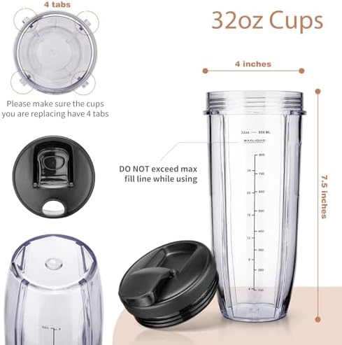 Ninja Blender Replacement Cups 18 24 32 oz Set