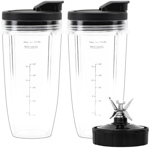 Funmit 24oz Blender Cups with 7 Fins Blade and Seal Lids 2-Pack