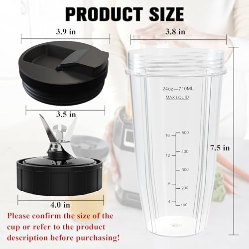 Funmit 24oz Blender Cups with 7 Fins Blade and Seal Lids 2-Pack