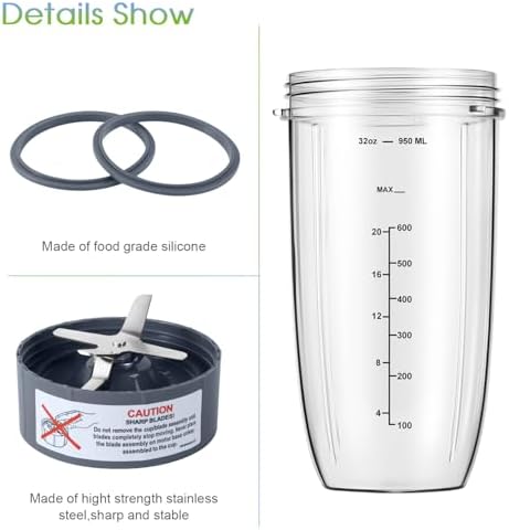 New Blender Cup and Blade Replacement Parts 32oz