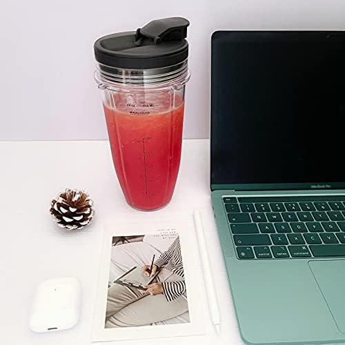 GENQORN 24 oz Blender Cups with Lids and Blades Replacement