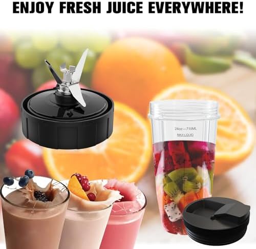 Funmit 24oz Blender Cups with 7 Fins Blade and Seal Lids 2-Pack
