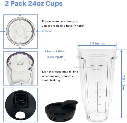 Blender Replacement Parts Set 24 Oz Cups 7 Fins Blade