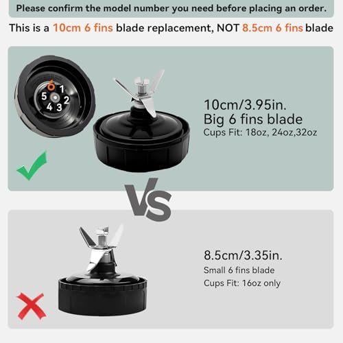 6 Fins Blender Blade Replacement for Ninja 900W 1000W