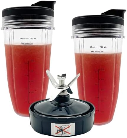 GENQORN 24 oz Blender Cups with Lids and Blade Replacement Parts