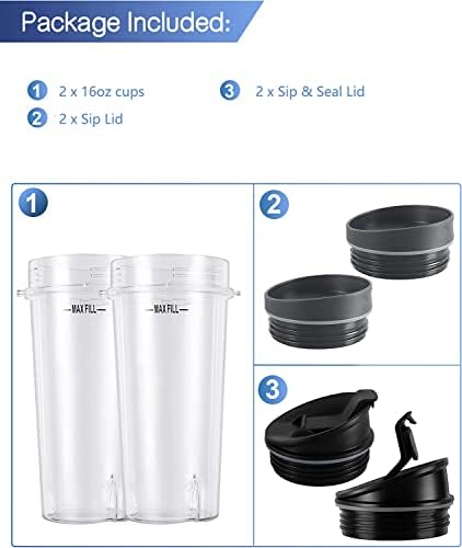 2-Pack Blender Replacement Cups with Sip Seal Lids for Ninja Blenders