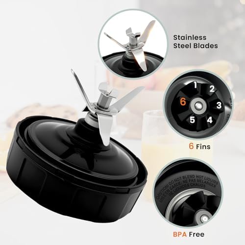 6 Fins Blender Blade Replacement for Ninja 900W 1000W