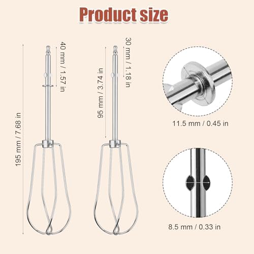 2pc Stainless Steel Hand Mixer Whisk Attachments