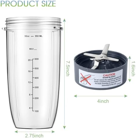 New Blender Cup and Blade Replacement Parts 32oz