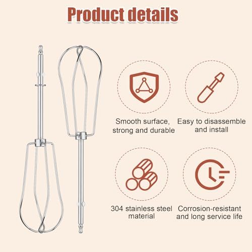 2pc Stainless Steel Hand Mixer Whisk Attachments