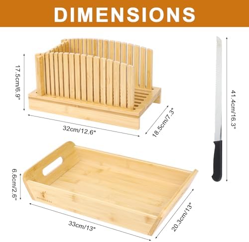 MOSOMBOO Bamboo Bread Slicer with Crumb Tray