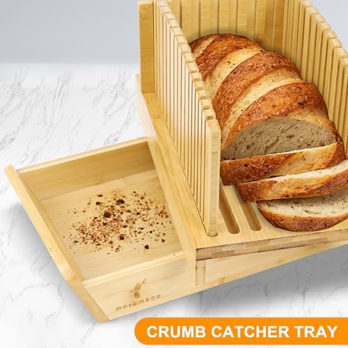MOSOMBOO Bamboo Bread Slicer with Crumb Tray