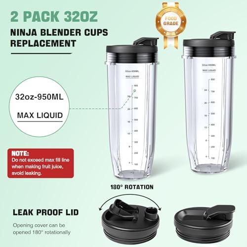 2-Pack 32oz Blender Cups for Ninja