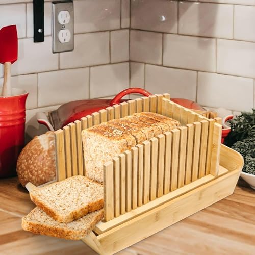 MOSOMBOO Bamboo Bread Slicer with Crumb Tray