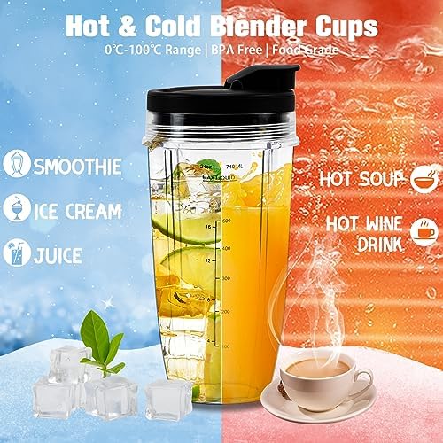 Funmit 24oz Blender Cups with 7 Fins Blade and Seal Lids 2-Pack