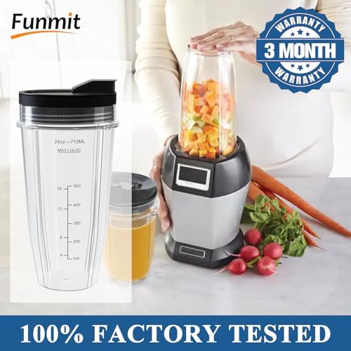 Funmit 24oz Blender Cups with 7 Fins Blade and Seal Lids 2-Pack