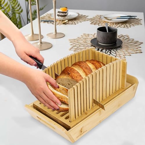 MOSOMBOO Bamboo Bread Slicer with Crumb Tray